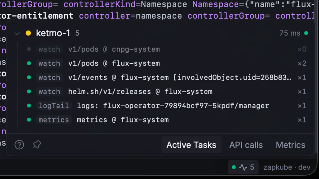 The Activity panel showing active tasks grouped by context