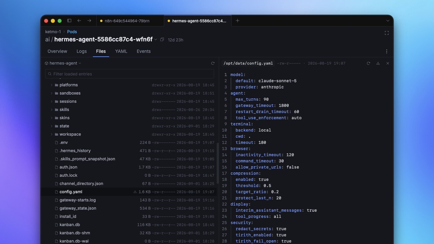 File browser on a pod's Files tab